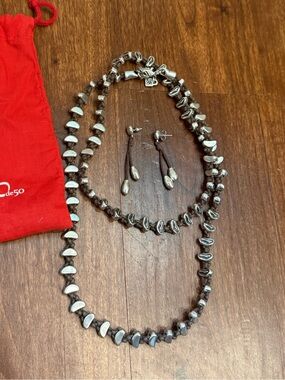Uno de 50 Long Silver Rope Necklace & Earrings Set